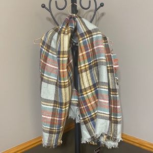 Sylvia Alexander multicolored plaid fringe blanket scarf wrap